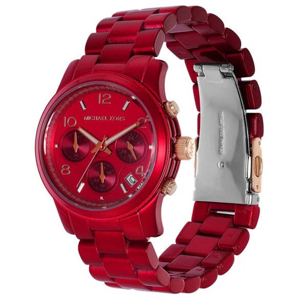 MICHAEL KORS MK7436 RED CHRONOGRAPH DIAL RED STAINLESS BRACELET WOMENS WATCH - Picture 1 of 4